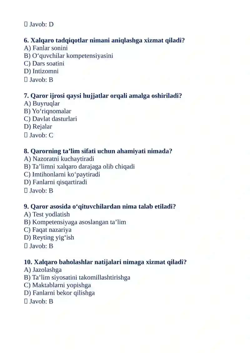 XALQARO BAHOLASH DASTURLARI ASOSIDA TABIIY FANLARNI OʻQITISH METODIKASI FANIDAN TAYYORLAGAN 3