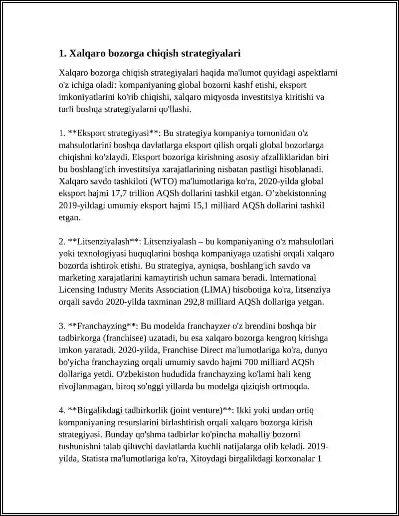 XALQARO BIZNESDAGI IMKONIYATLAR 3