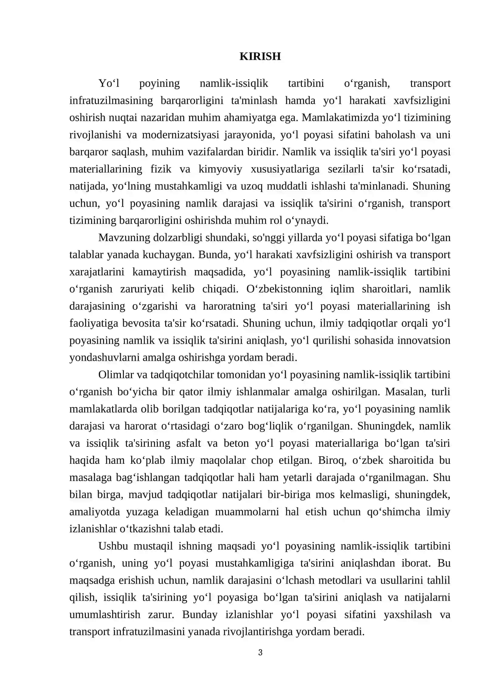 Yo‘l poyining namlik-issiqlik tartibini o‘rganish 3