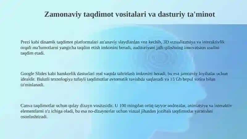 Zamonaviy taqdimotlar uchun instrumental vositalar: Tanlov va imkoniyatlar 3