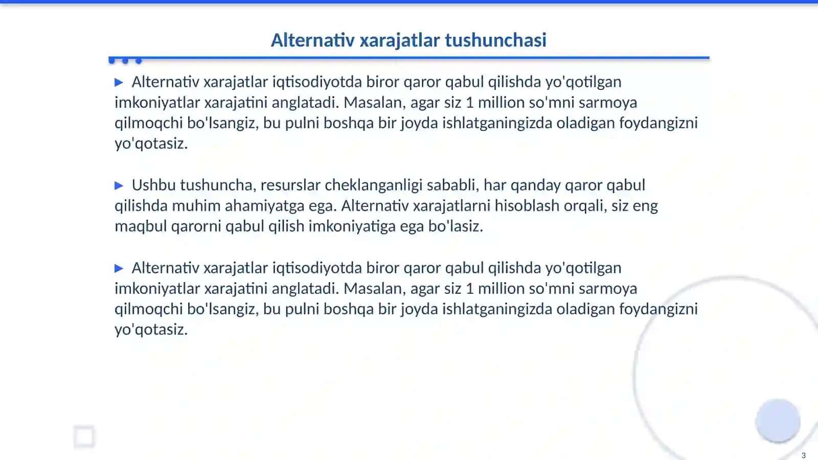 Alternativ xarajatlar 3
