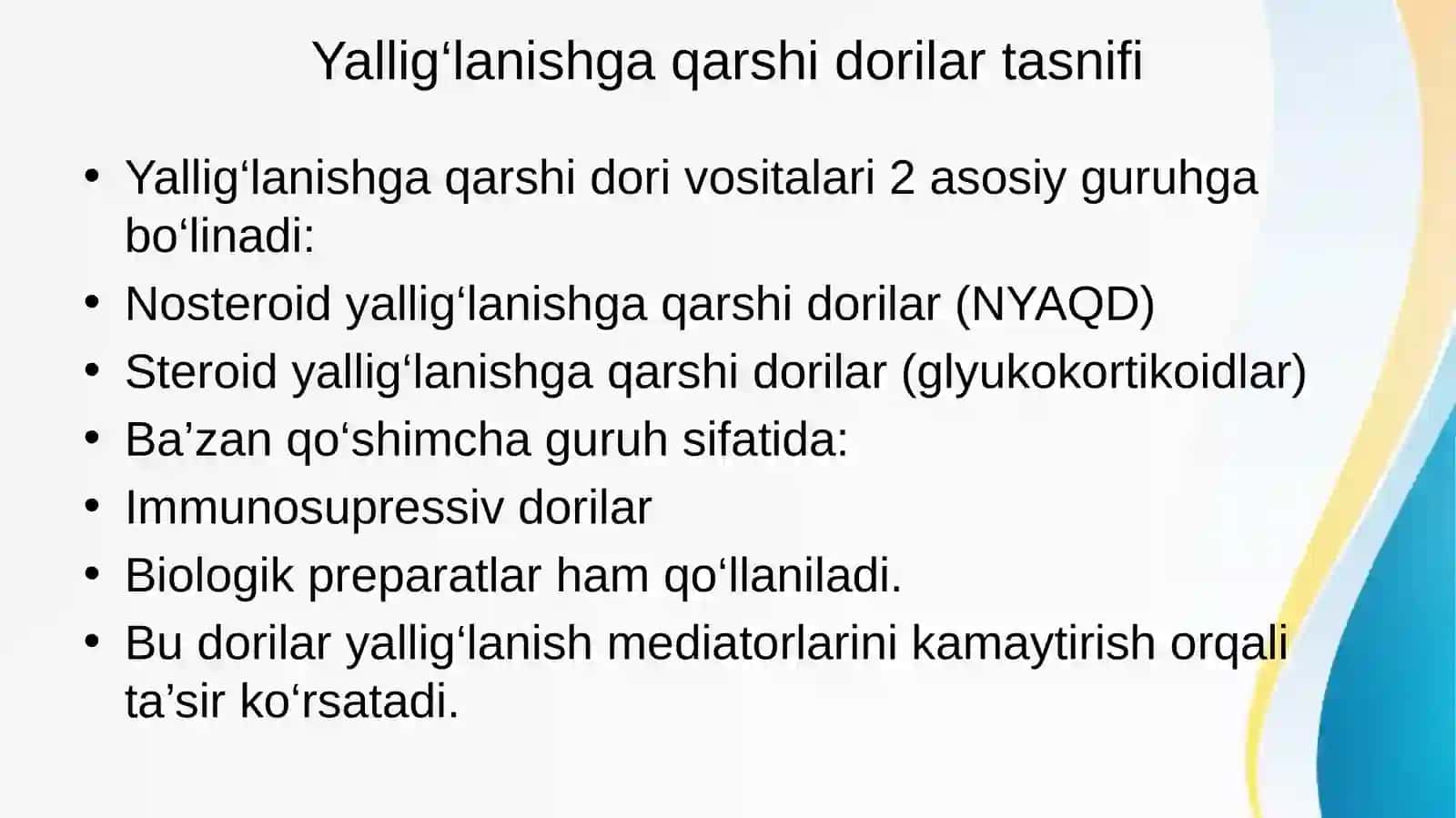 Yallig’lanishga qarshi dori vositalari klinik farmakalogiyasi 3