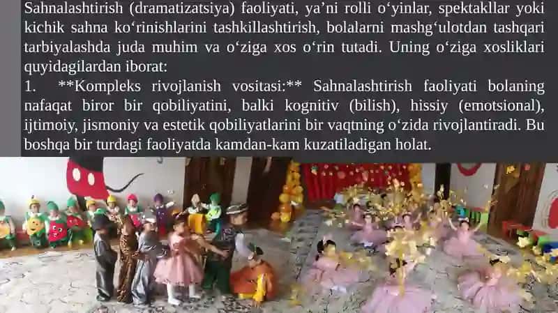 Tarbiyachilarning mashg'ulotdan tashqari tarbiyaviy faoliyatini rejalashtirishda sahnalashtirish faoliyatining o'ziga xosligi.pptx 3
