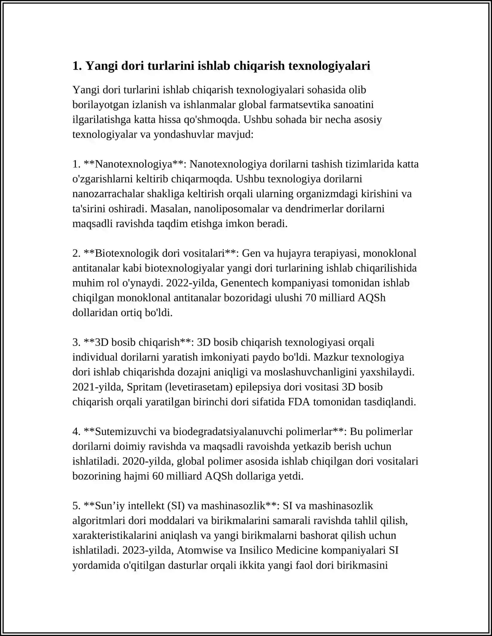 Yangi dori turlarini ishlab chiqarish texnologiyalari 3