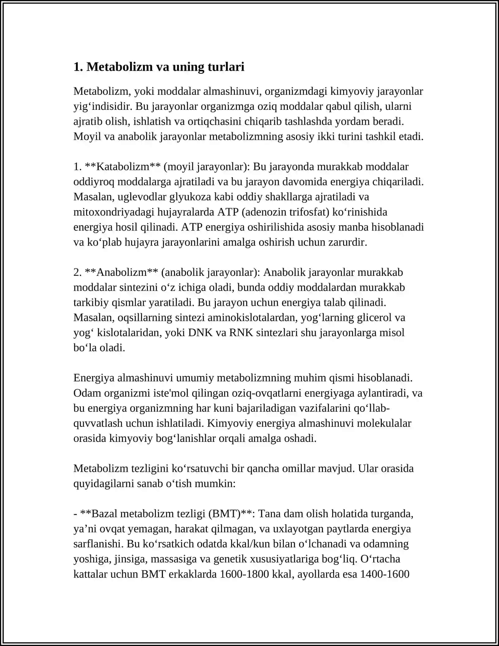 METABOLIZM JARAYONIDA ENERGIYA HOSIL BO'LISHI VA SARFLANISHI 3