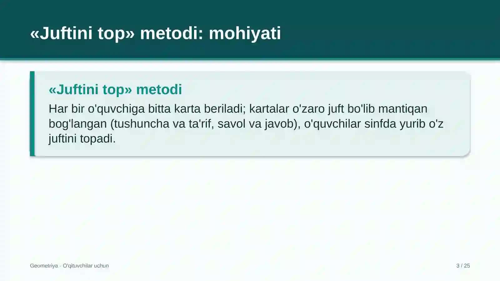 geometriya darslarida juftini top metodidan foydalanish 7382 3