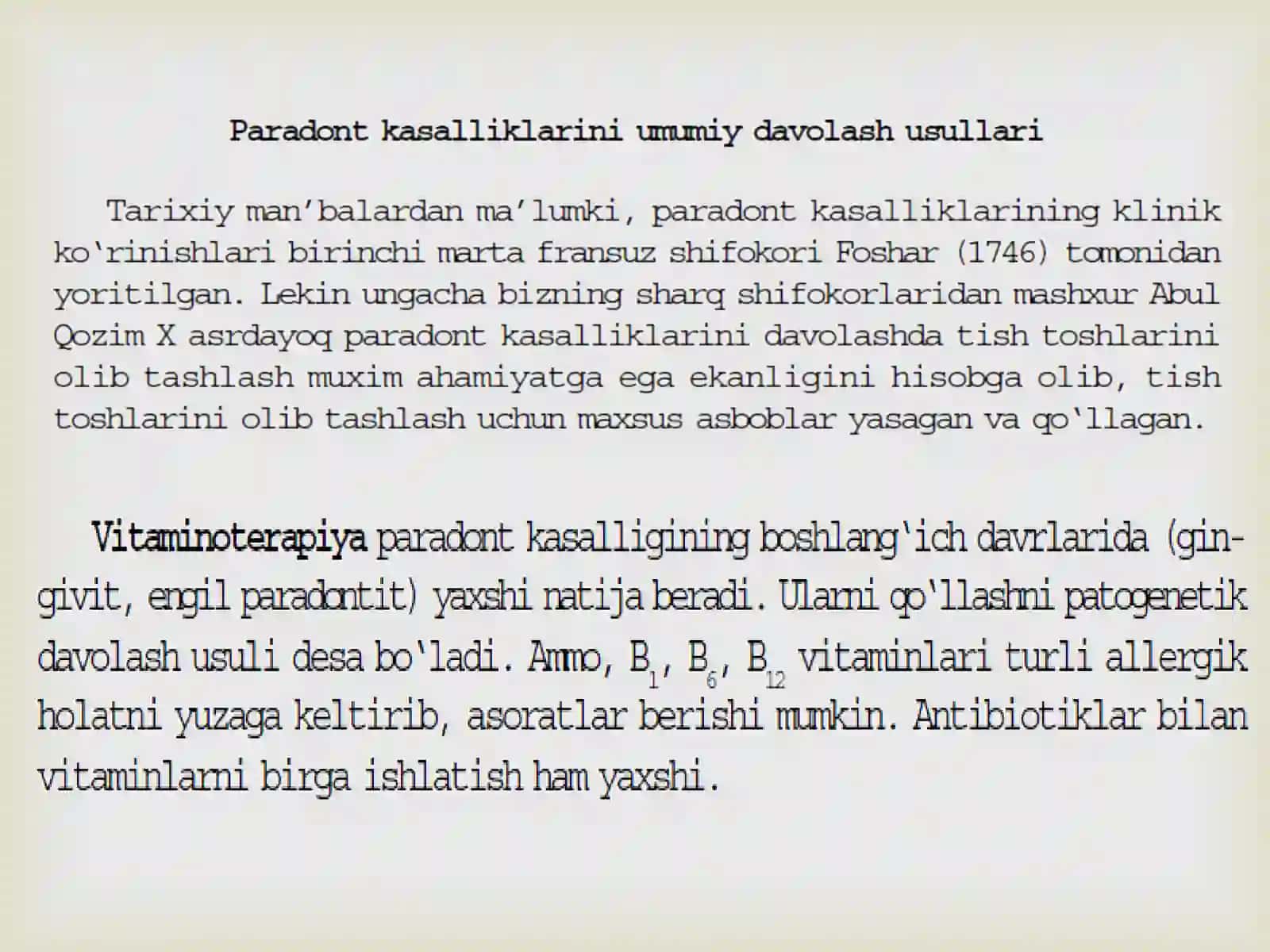 Parodont kasalliklarini umumiy davolash.  Reseptura. 3