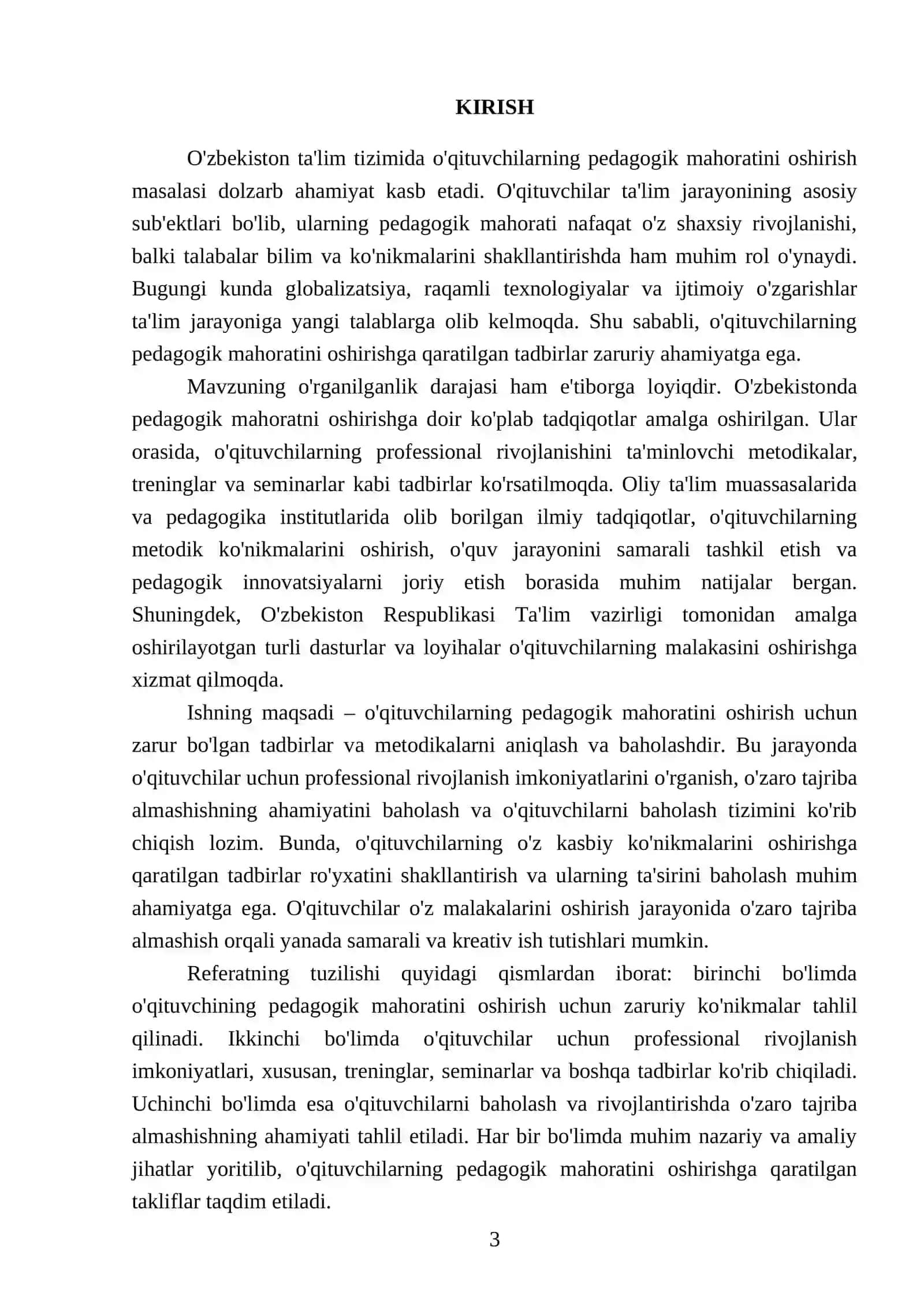Pedagogik mahoratni oshirish uchun o‘qituvchiqanday chara tadbirlar ko‘rishi kerakligini aniqlash va baholash 3