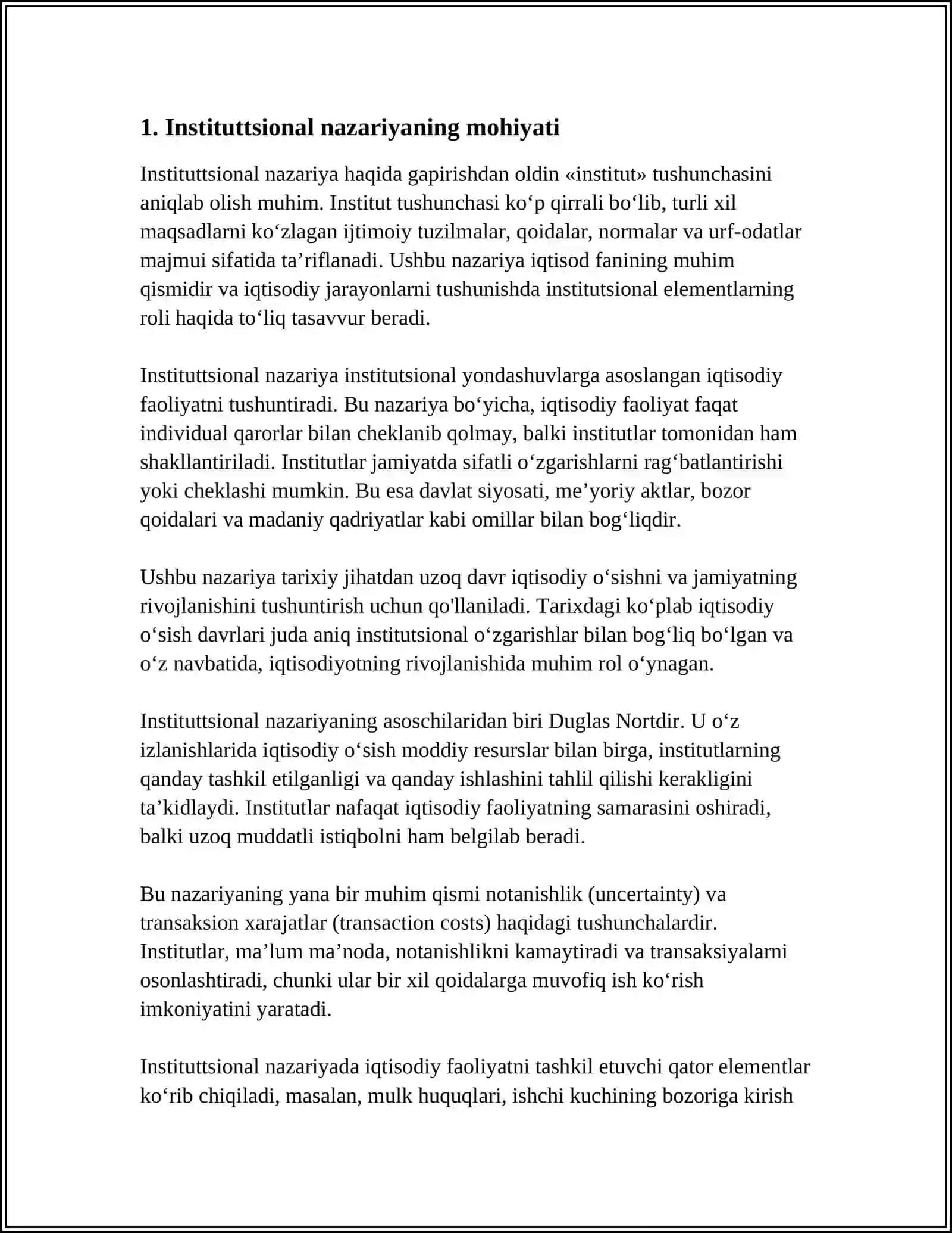ISTITUTSIONAL NAZARIYANING PREDMETI VA UNING ILMIY IQTISODIY BILIMLAR TIZIMIDA TUTGAN O'RNI 3