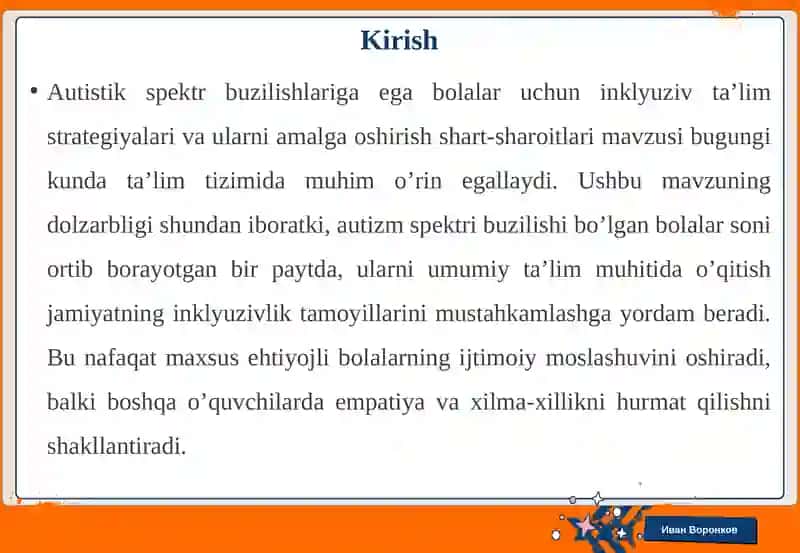 Autistikspektr buzilishlariga egabolalar uchun inklyuziv ta’lim strategiyalari va ularni amalga oshirish shart-sharoitlari 3