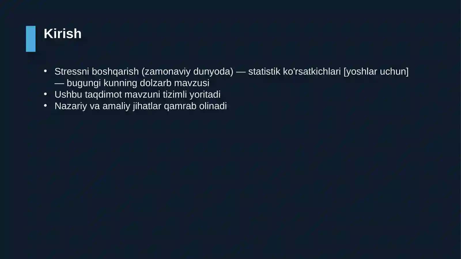 Stressni boshqarish (zamonaviy dunyoda) — statistik ko'rsatkichlari [yoshlar uchun] 3