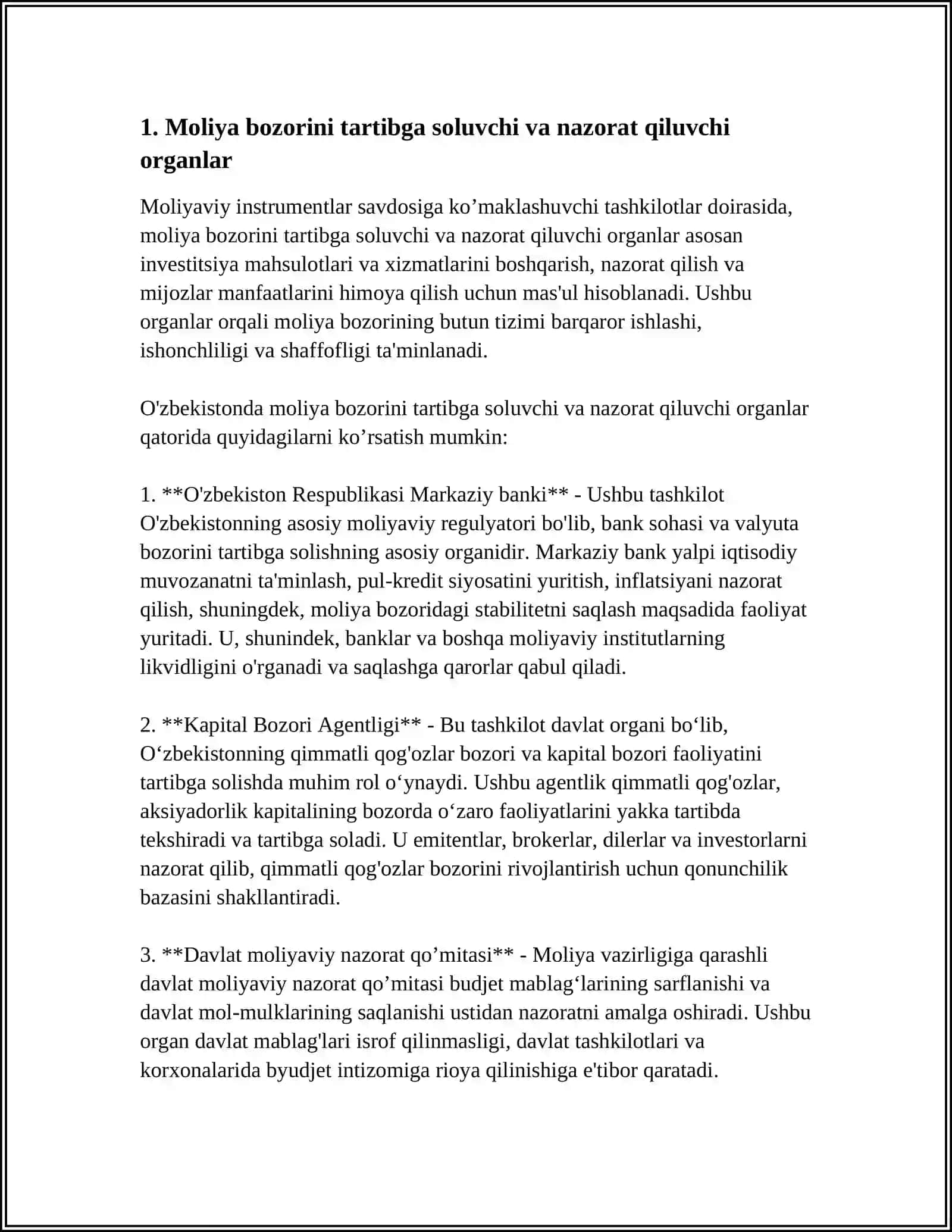 MOLIYAVIY INSTRUMENTLAR SAVDOSIGA KO’MAKLASHUVCHI TAHKILOTLAR 3