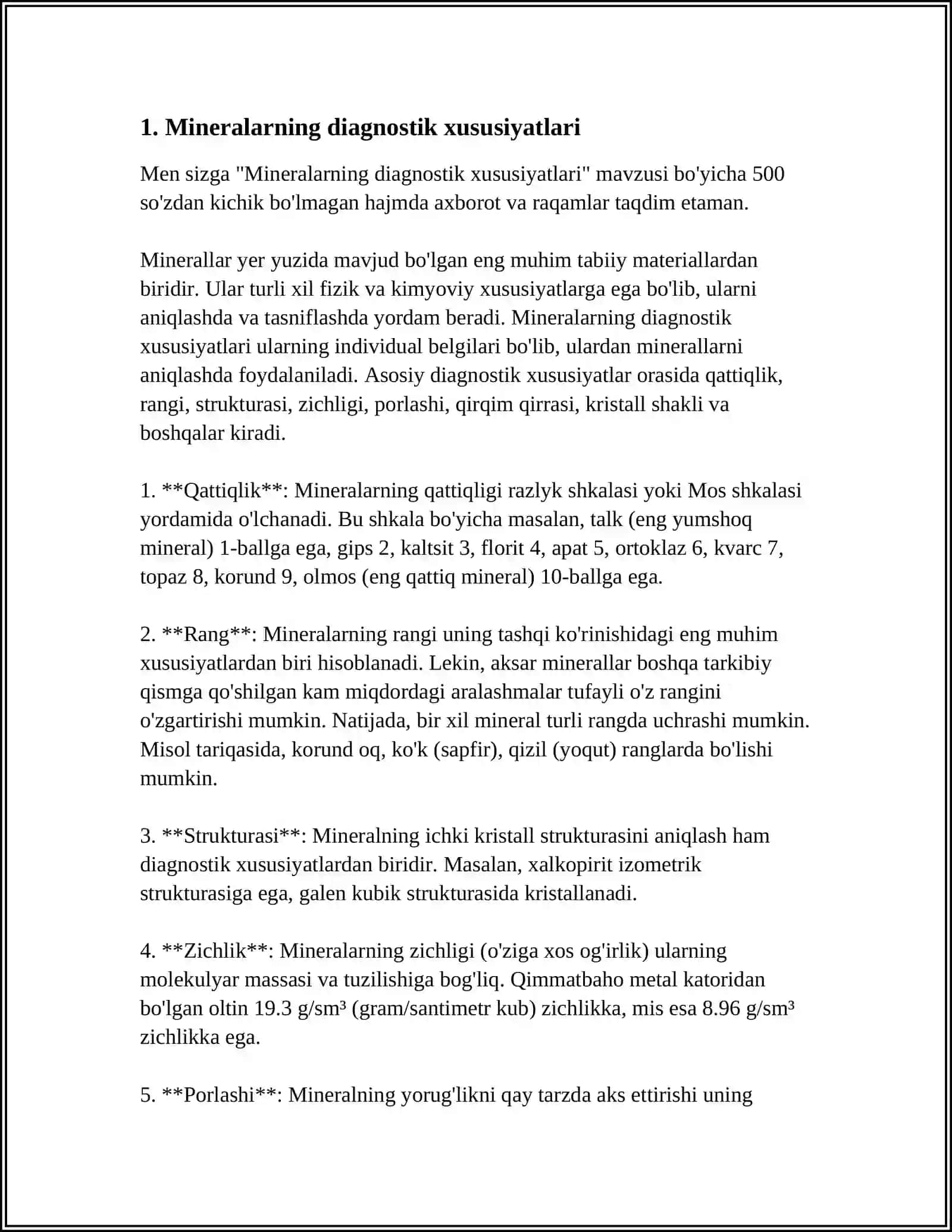 MINERALLARNING DIAGNOSTIK BELGILARINI O'RGANISH 3