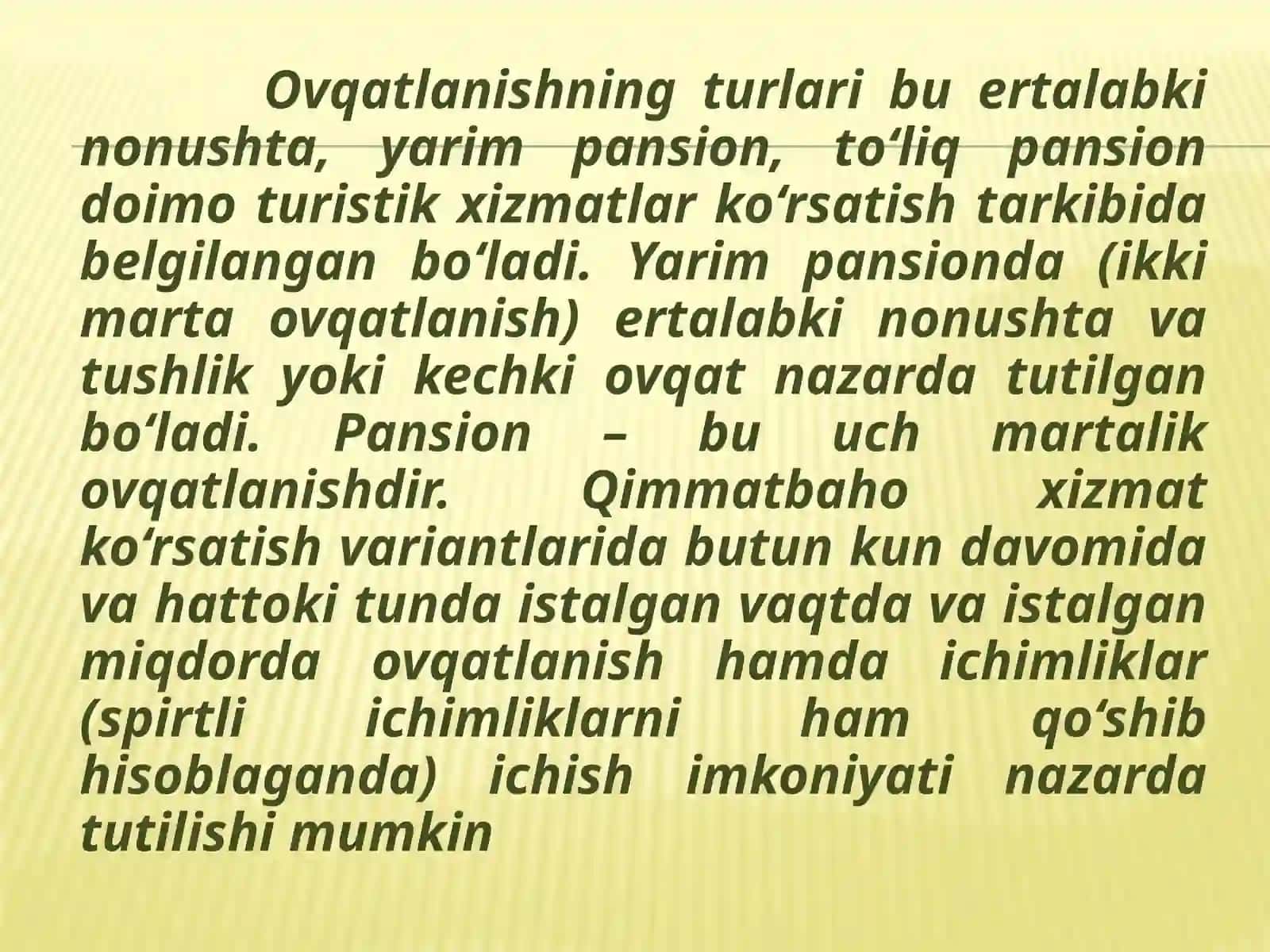 Turizm sohasida ovqatlantirish xizmatlari 3