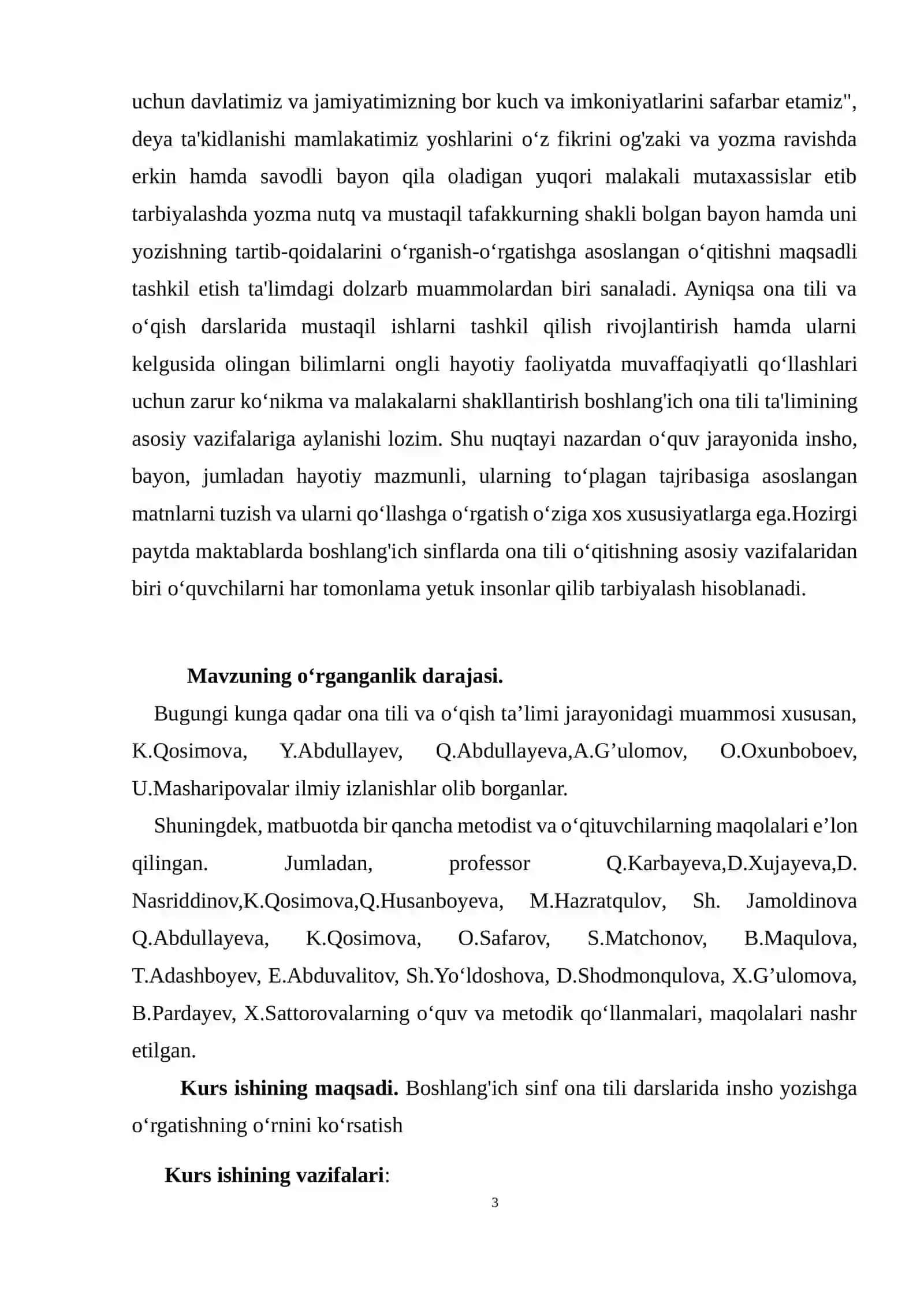 Boshlang'ich sinflarda ona tili darslarida insho yozishga oʻrgatish. Kurs ishi 3