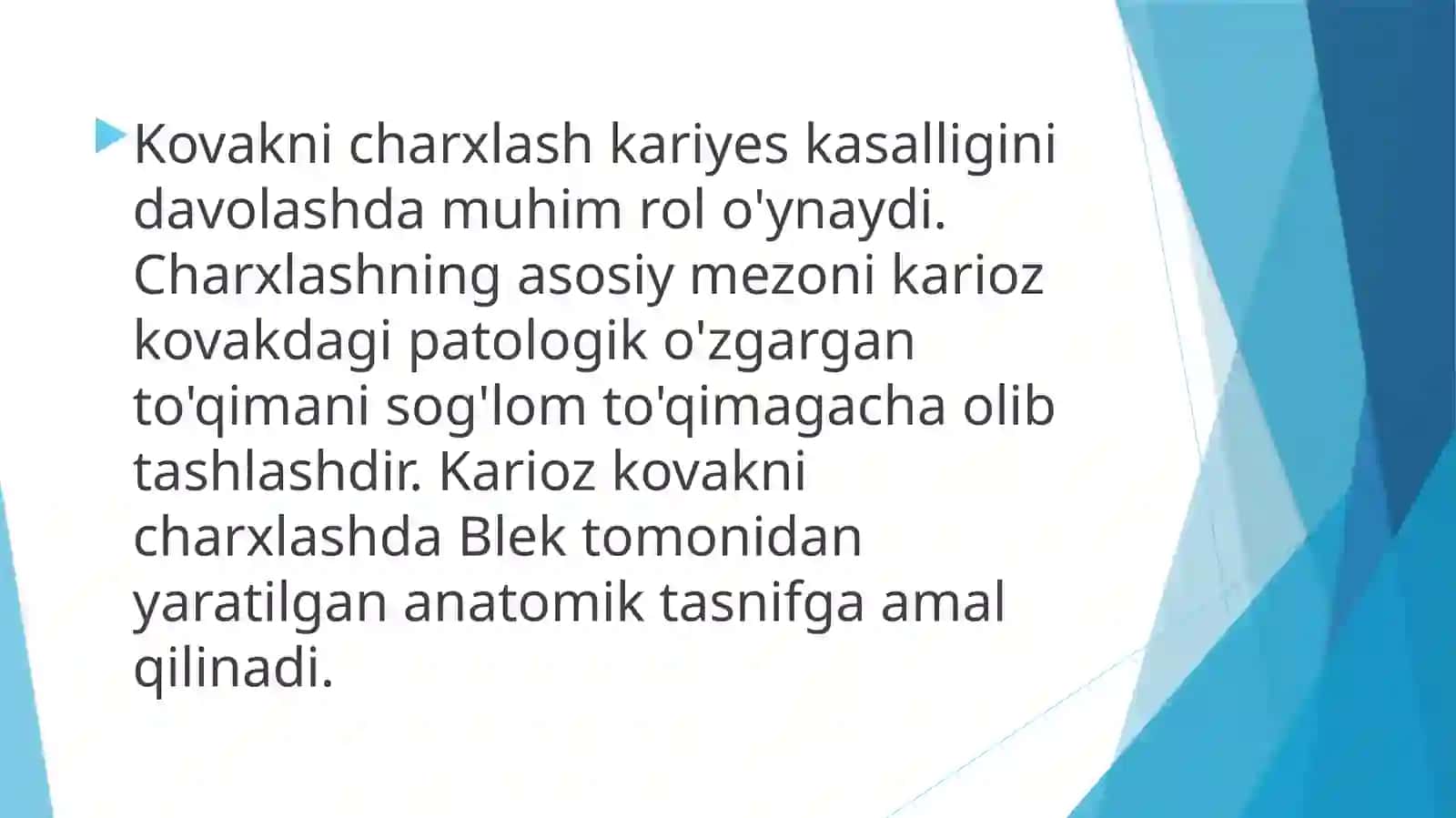 1-SINF KARIOZ BO’SHLIQLARINI CHARXLASH VA PLOMBALASH 3