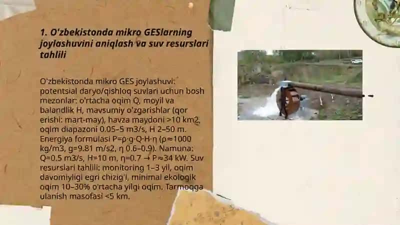O'zbekistonda mikro GESlarning joylashuvini aniqlash va suv resurslari tahlili 3