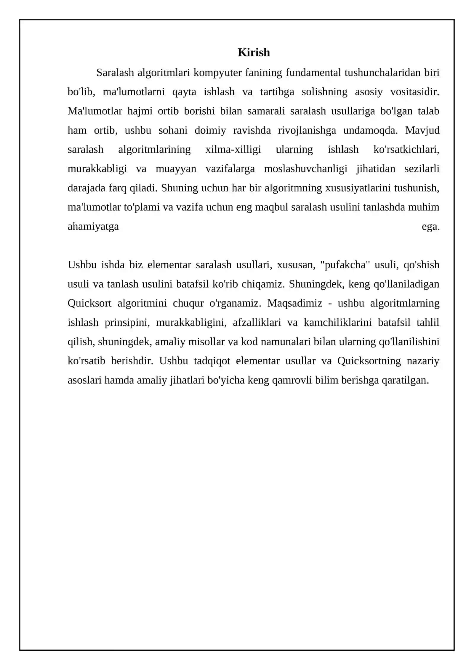 Elementar saralash usullari. Tezkor saralash 3