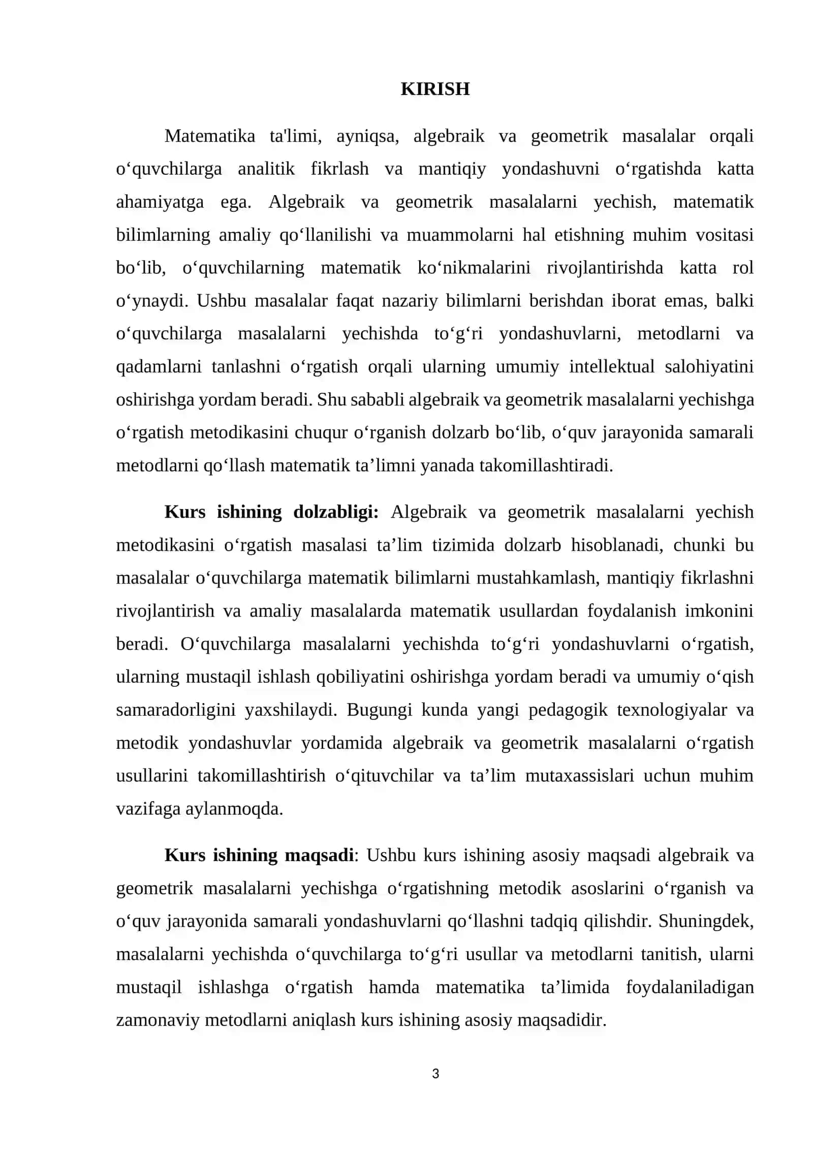 Algebraik va Geometrik mazmunli masalalar yechishga oʻrgatish metodikasi 3