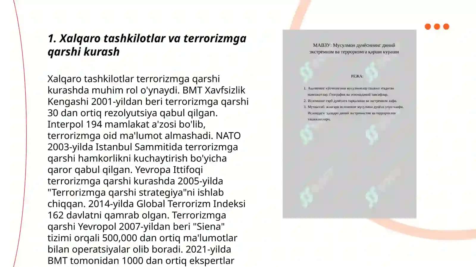 Xalqaro tashkilotlarning terrorizmga qarshi kurashi haqida 3