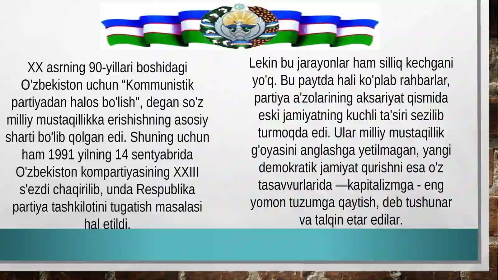 Mustaqil O‘zbekiston Respublikasining tashkil topishi va uning tarixiy ahamiyati. 3