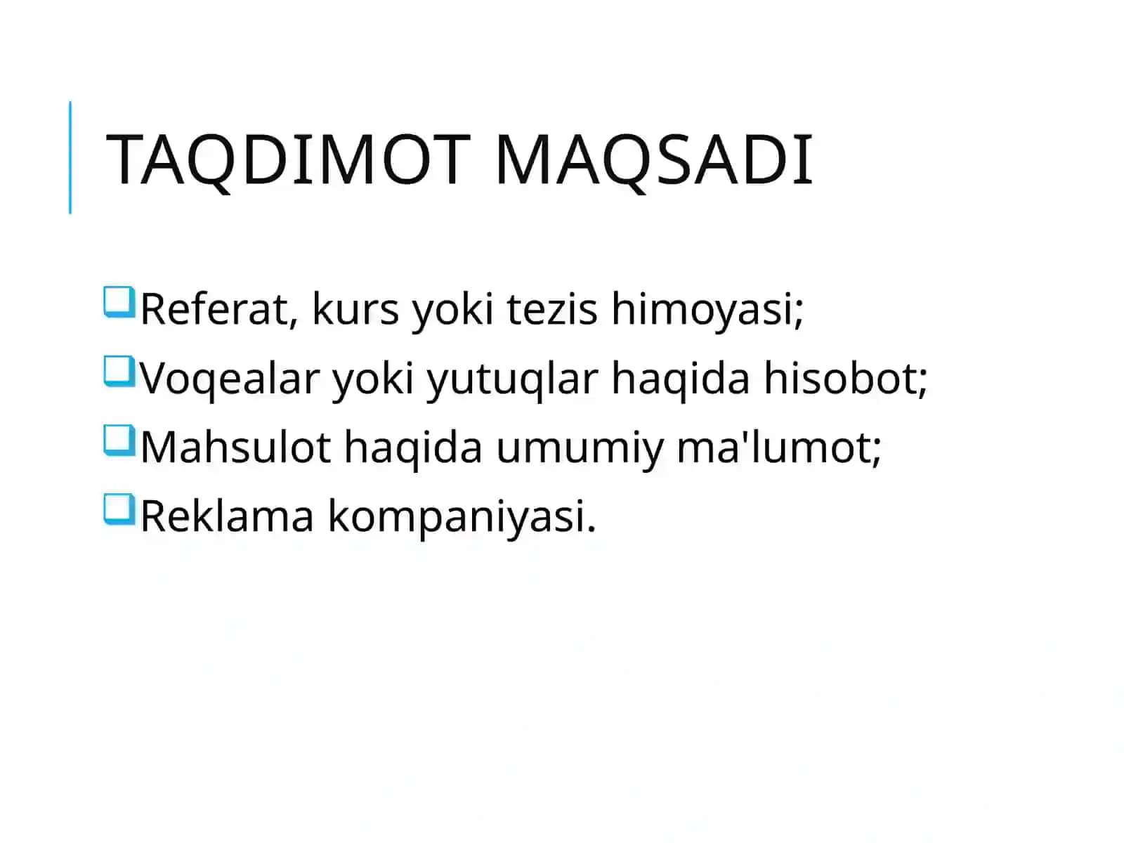 TAQDIMOT TAYORLASH TAMOYILLARI 3