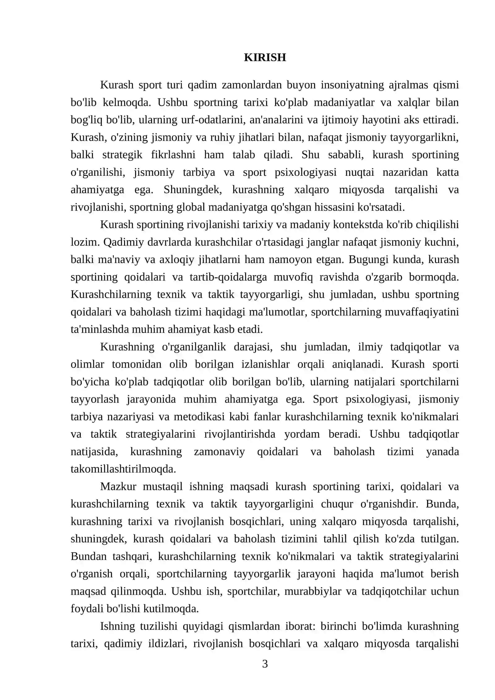 Kurash sport turini tarixi va qoidalari. Kurashchilarning texnik va taktik tayorgarligi 3