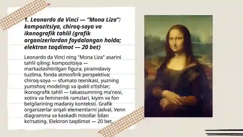 Tasviriy san`at (evropa, sharq yoki osiyo) asarlarini taxlil qilish (grafik organayzerlardan foydalangan holda) 3
