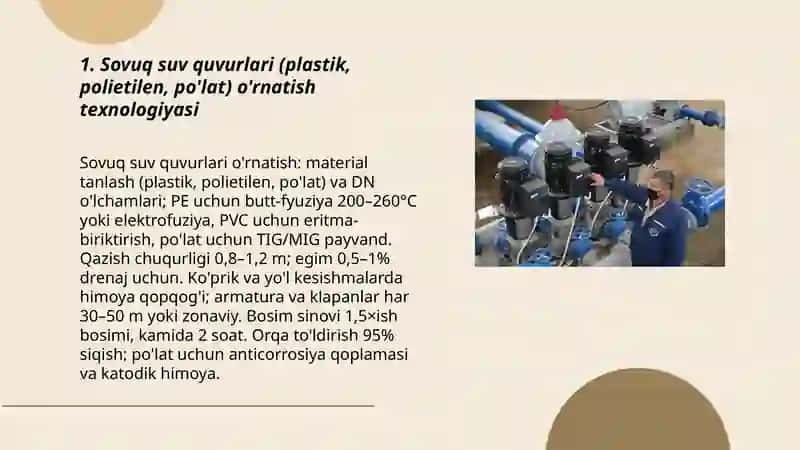 Sovuq suv bilan ta'minlash tizimi uskunalarini montaji 3