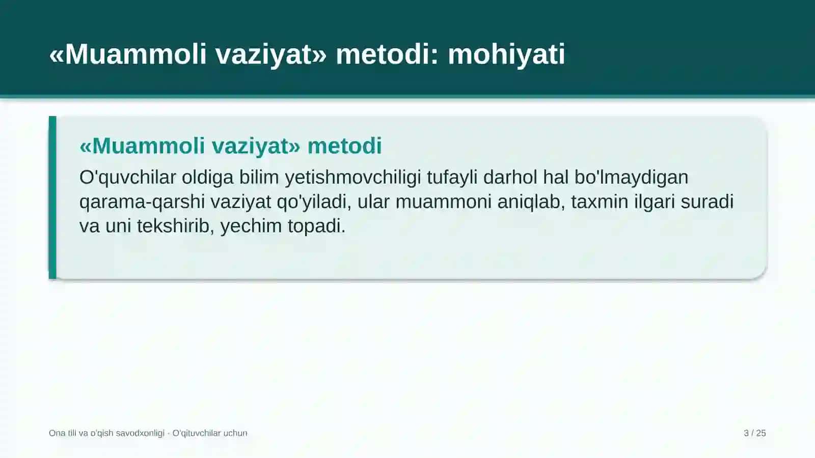ona tili va o'qish savodxonligi darslarida muammoli vaziyat metodidan foydalanish 9979 3