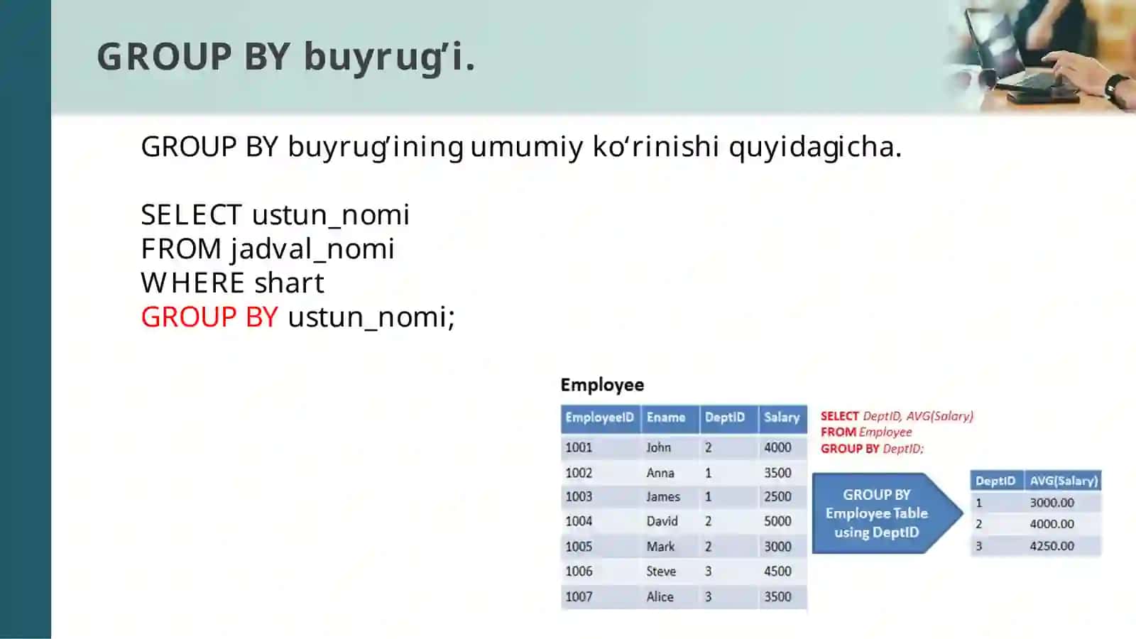 GROUP BY va HAVING buyruqlari 3