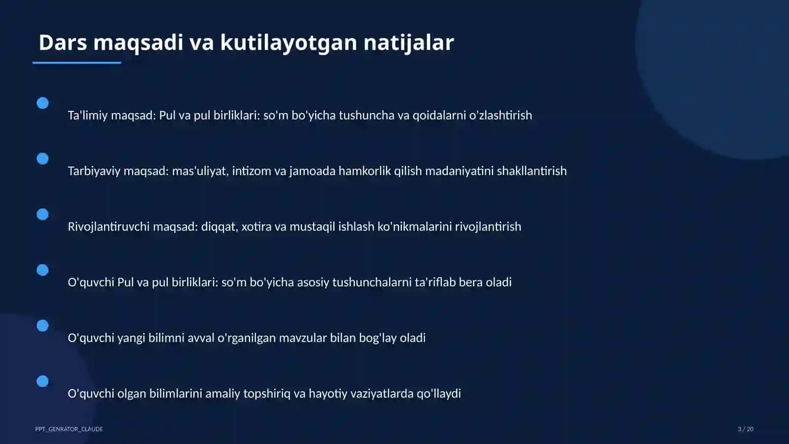 Pul va pul birliklari: so'm (2-sinf) 3