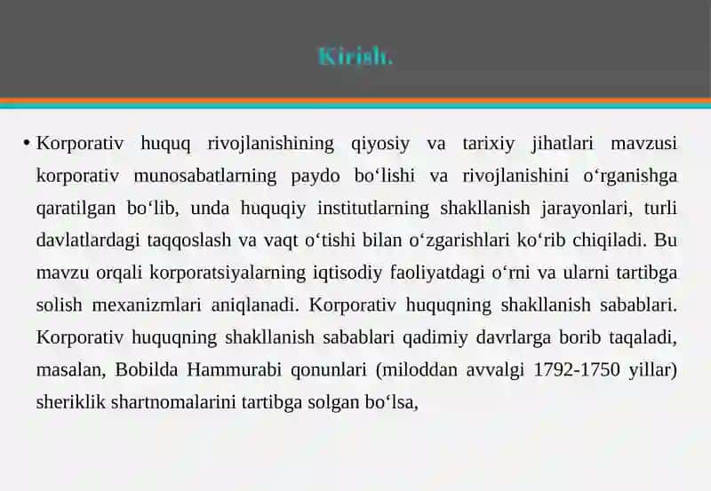 Korporativ huquq rivojlanishining qiyosiy va tarixiy jihatlari 3