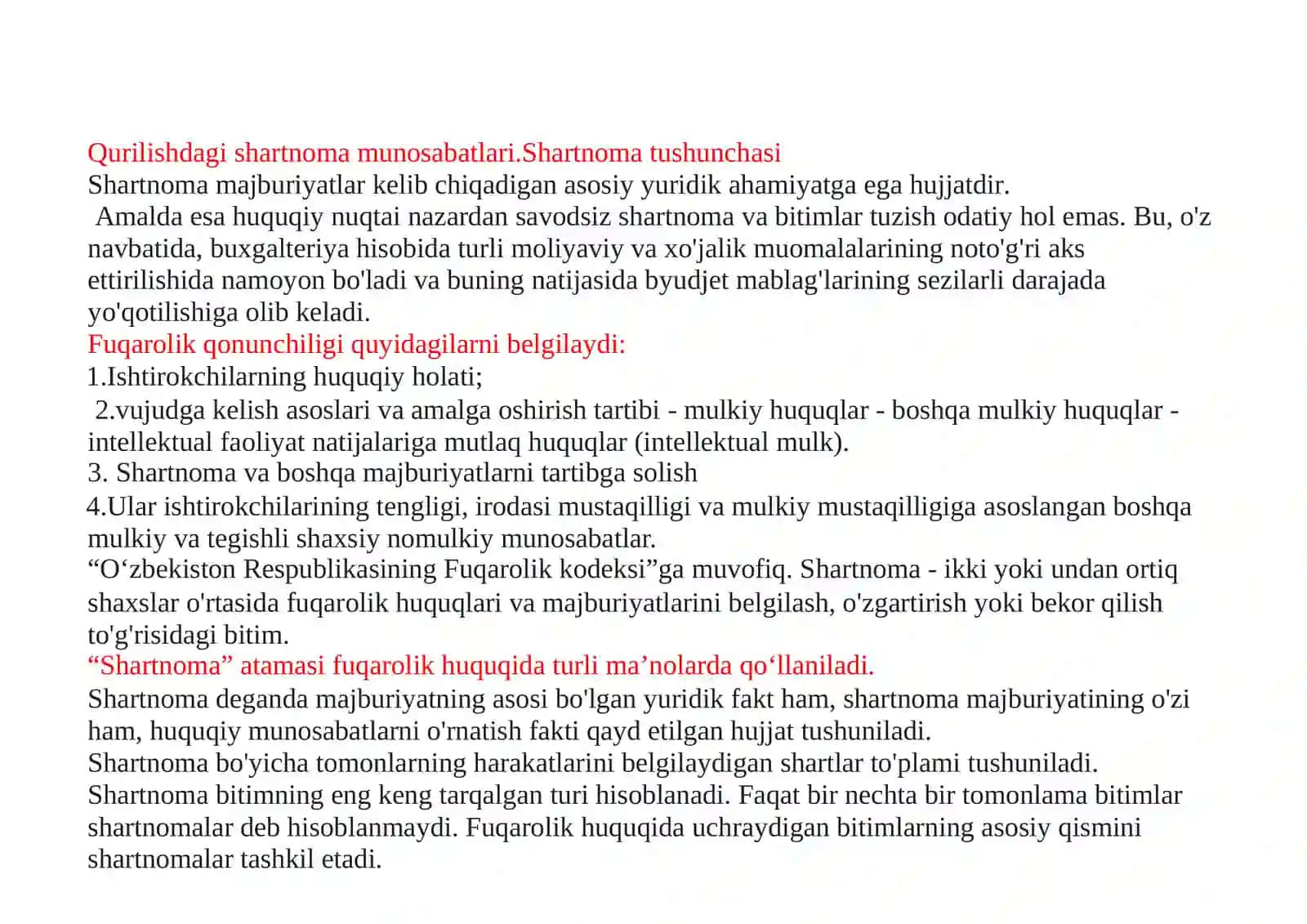 YO'LLAR QURILISHDAGI SHARTNOMA MUNOSABATLARI VA ULARGA TALABLAR 3