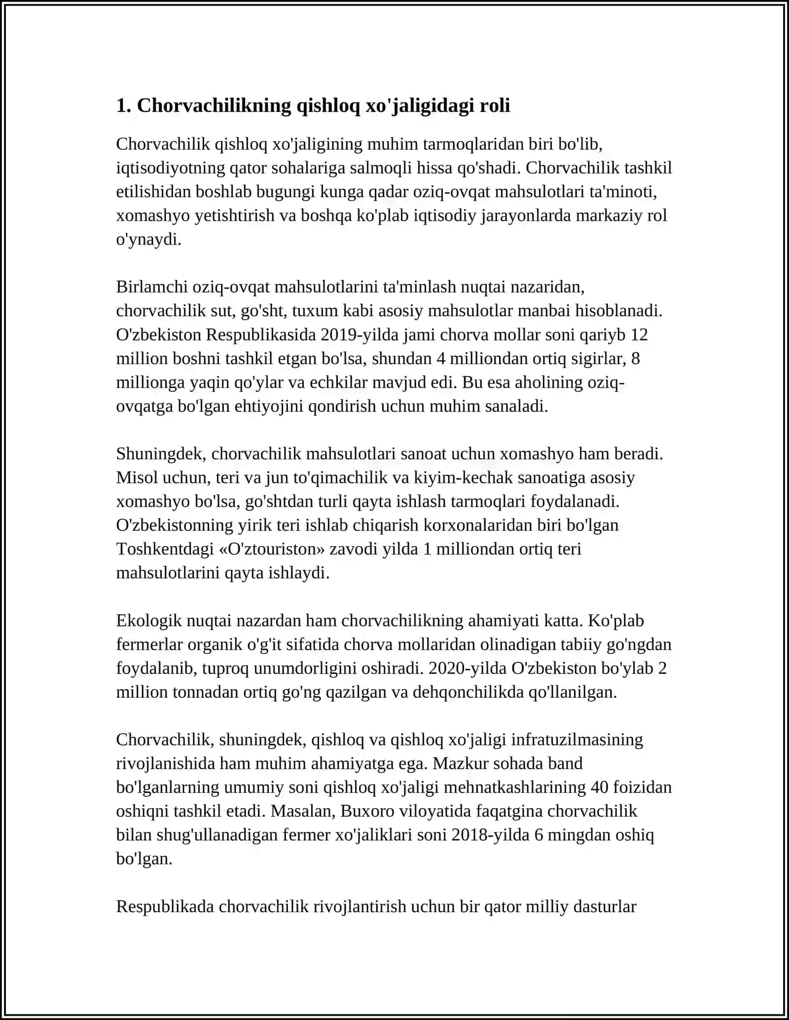 O'ZBEKISTON RESPUBLIKASIDA CHORVACHILIKNI QISHLOQ XO'JALIGIDAGI O'RNI 3