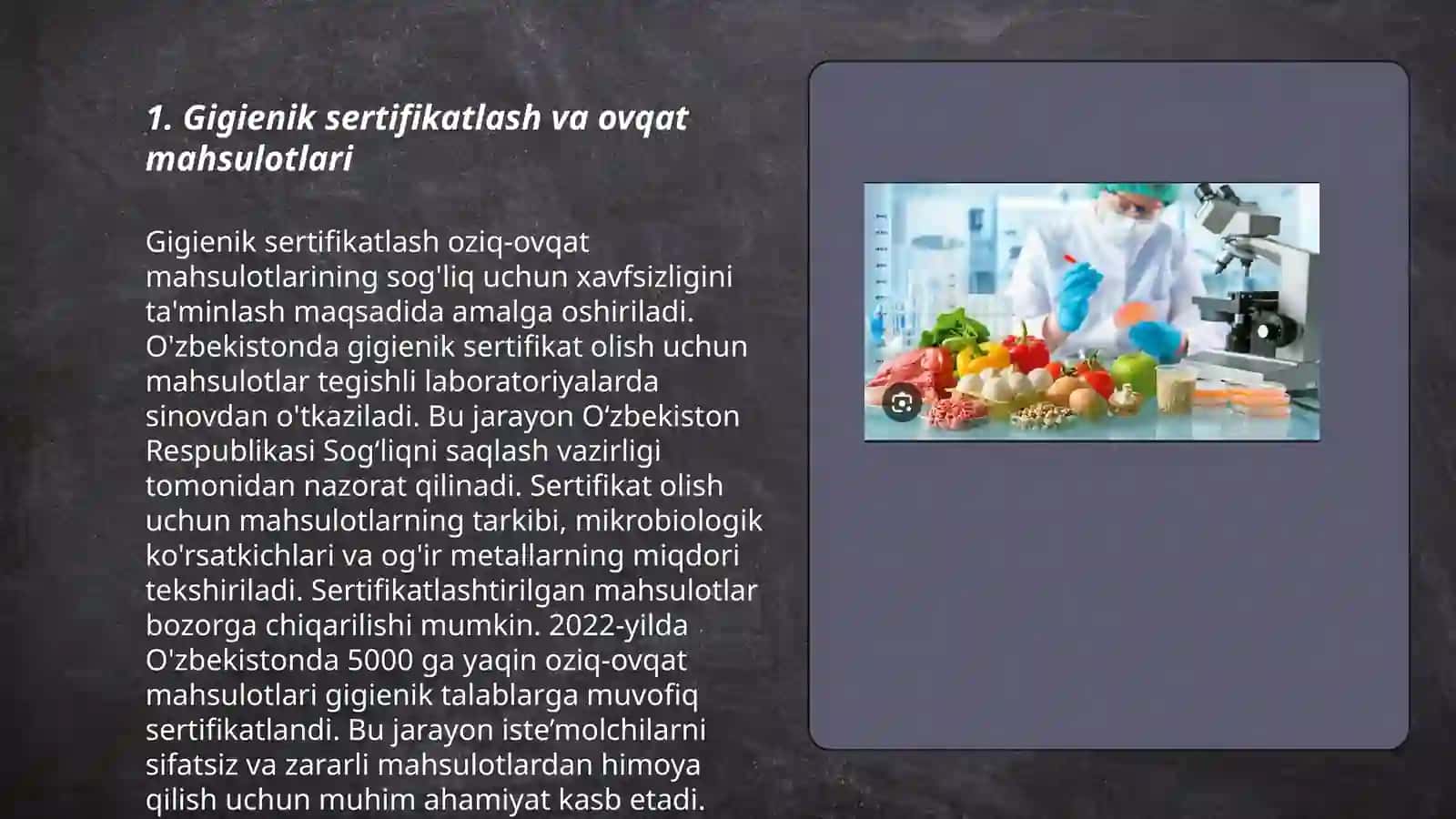 Gigienik sertifikatlash va ovqat mahsulotlari 3