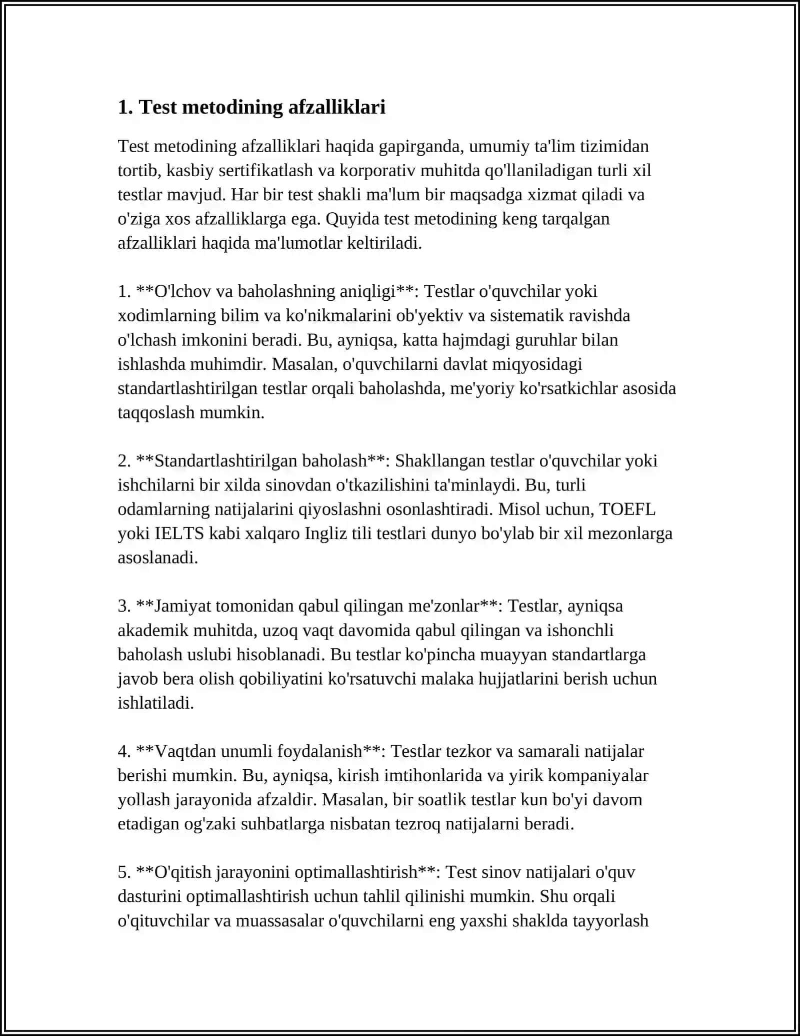 TEST METODINING YUTUĜ VA KAMCHILIKLARI 3