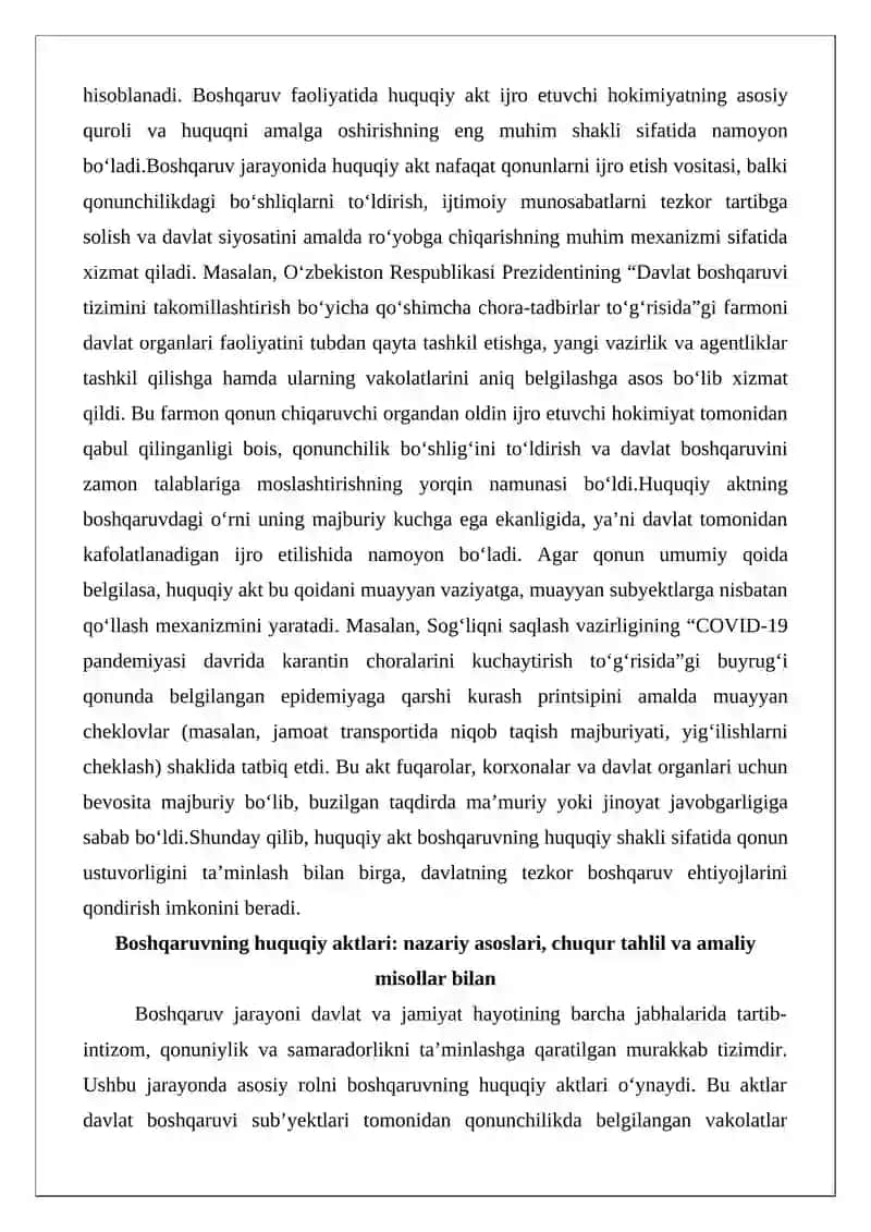Boshqaruvning huquqiy aktlari tushunchasi va yuridik ahamiyati 3