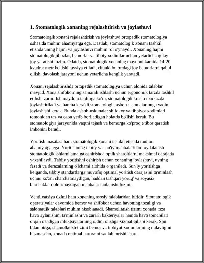 ORTOPEDIK STOMAROLOGIYADA STOMATOLOGIK XONANI TASHKIL ETISH 3