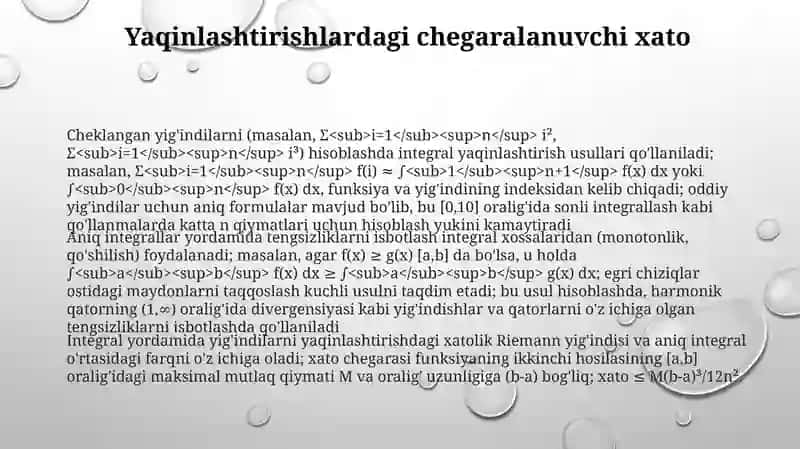 Integrallar yordamida yig'indilarni yaqinlashtirish 3