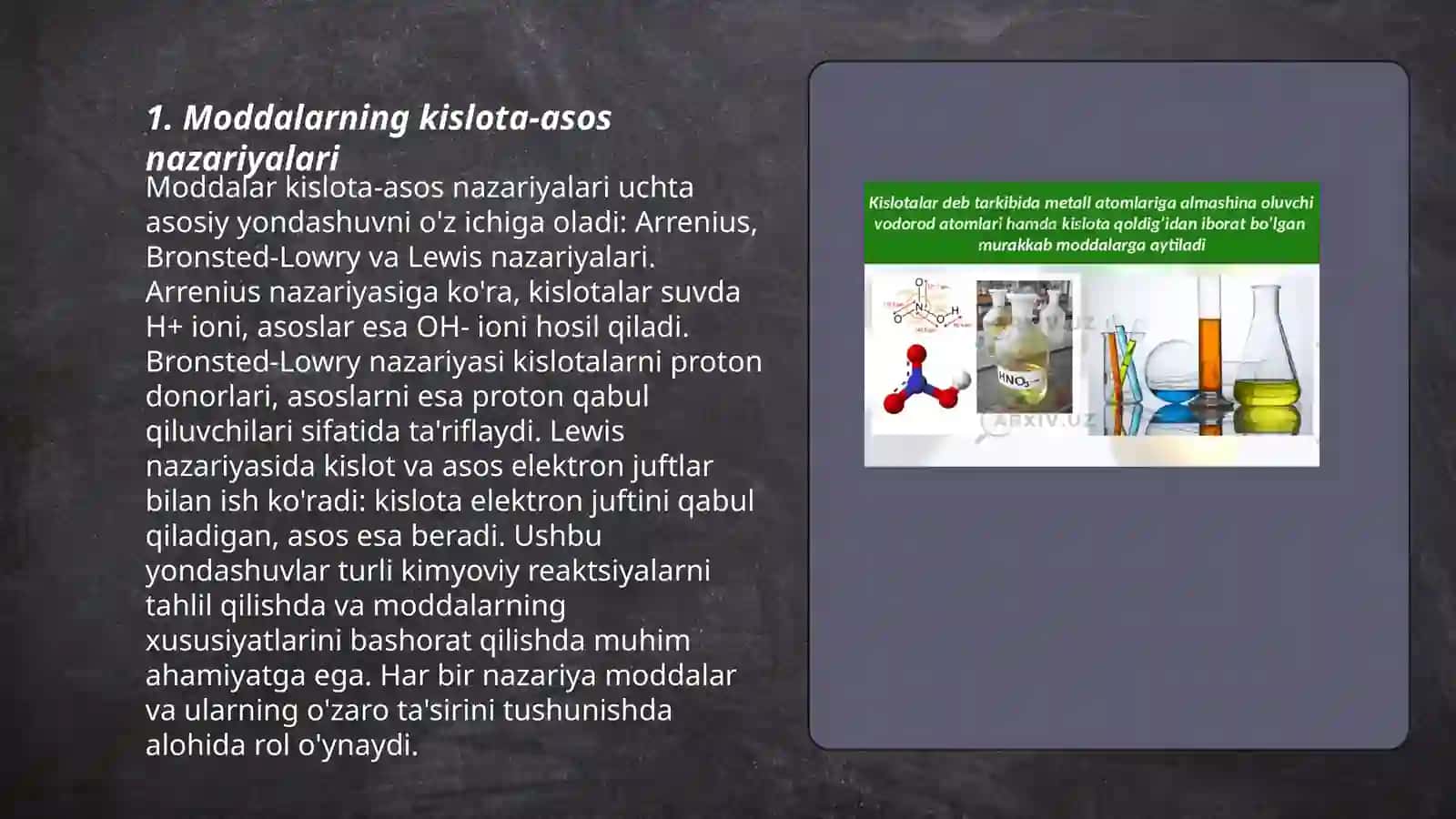 Moddalarning kislota asosli xossalari 3