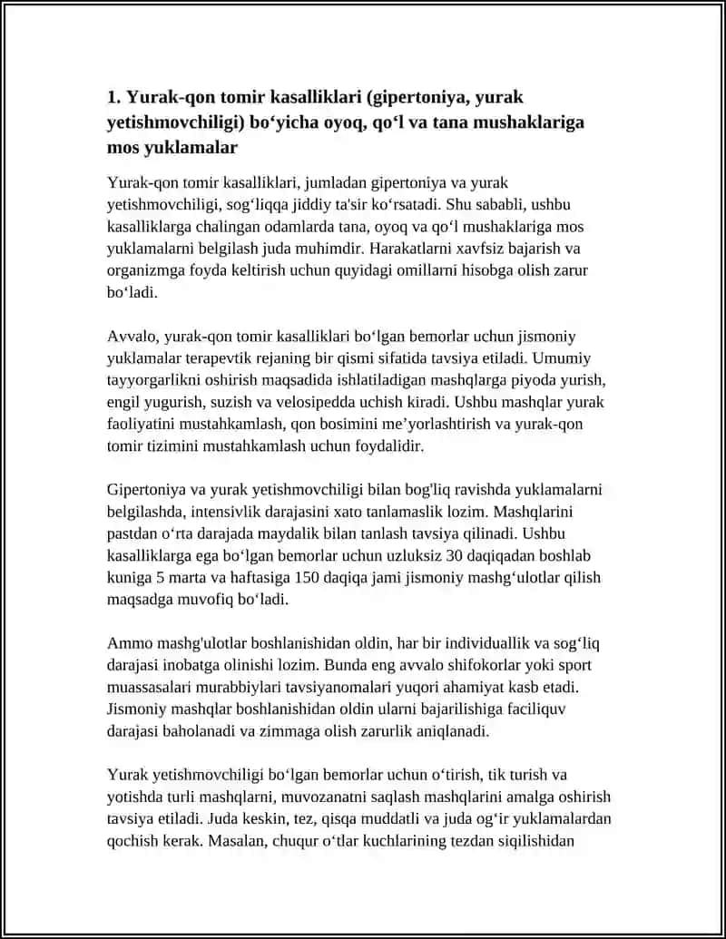 Yurak-qon Tomir Kasalliklari Boʻyicha Oyoq, Qoʻl va Tana Mushaklariga Mos Yuklamalar 3