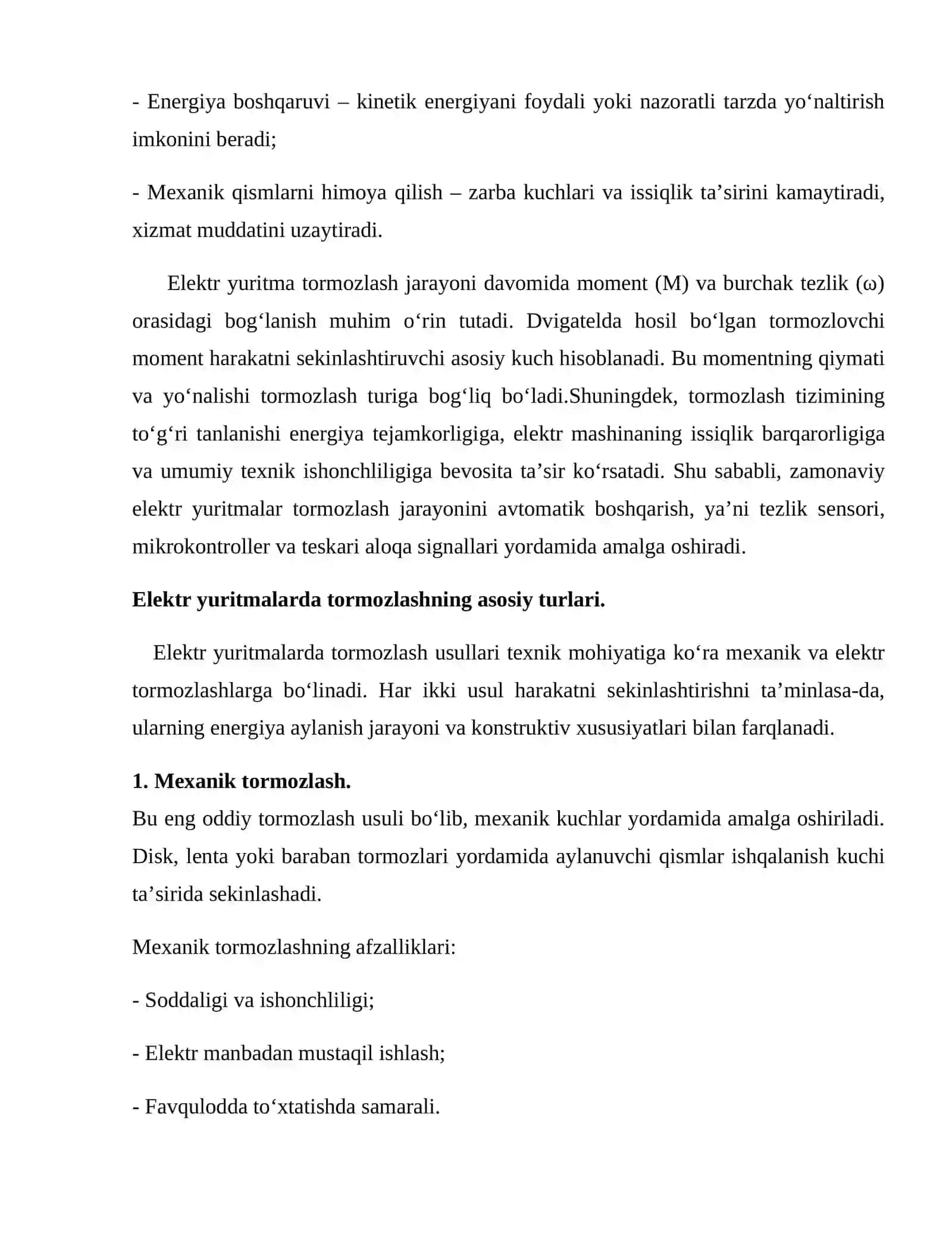 Elektr yuritmalarda tormozlash turlari 3