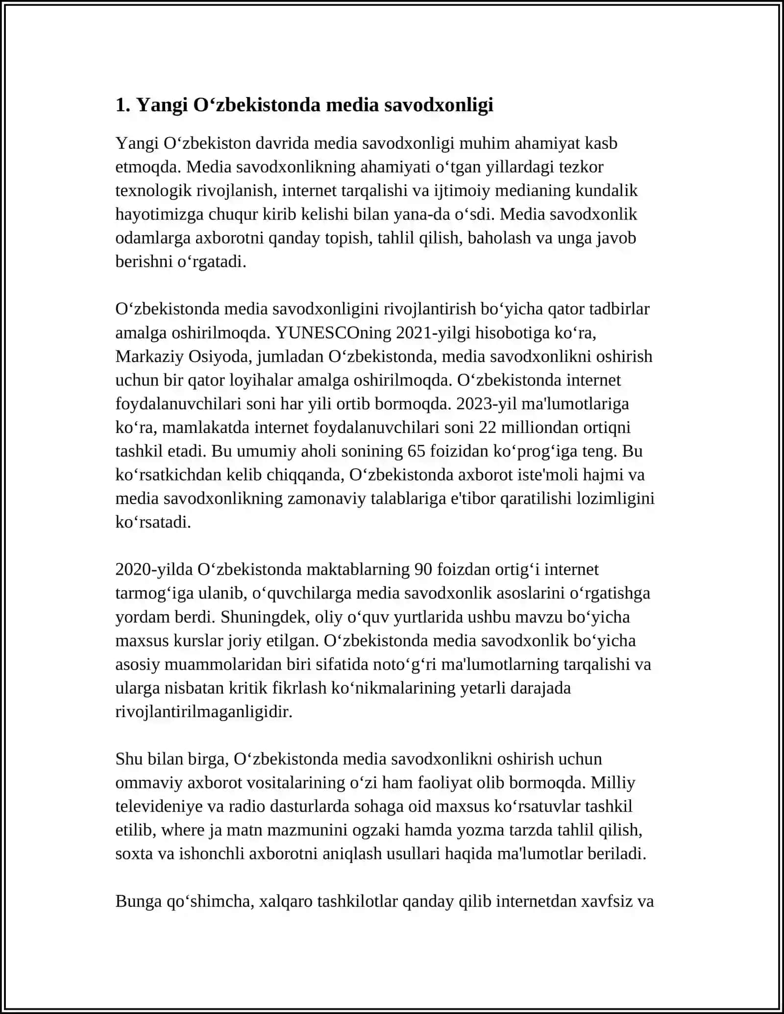 YANGI OʻZBEKISTONDA FUQAROLAR FAOLLASHUVIDA MEDIO VA AXBOROTNI AHAMIYATI 3