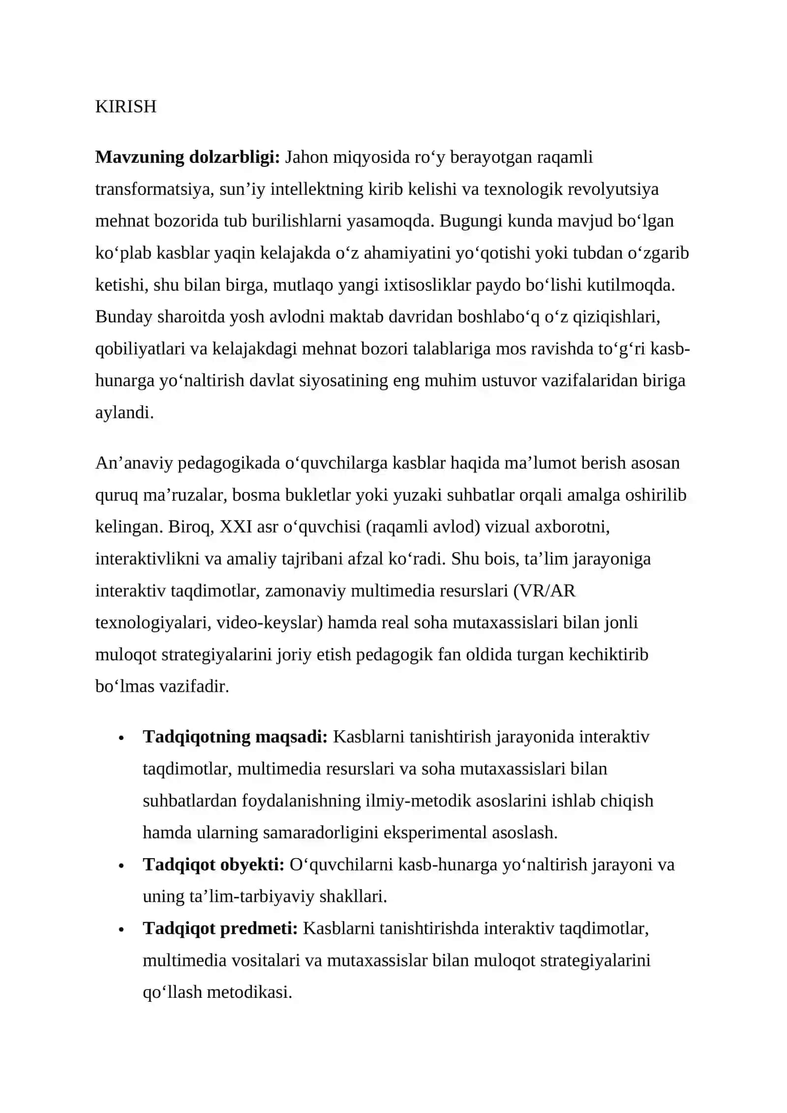Kasblarni tanishtirishda interaktiv taqdimotlar, multimediaviy resurslar va soha mutaxassislari bilan suhbatlardan foydalanish strategiyalari 3