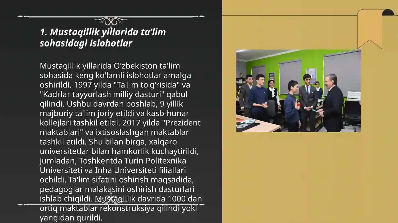 Mustaqillik yillarida Oʻzbekistonda ijtimoiy ózgarishlar.Aholi farovonligini oshirish tadbirlari 3