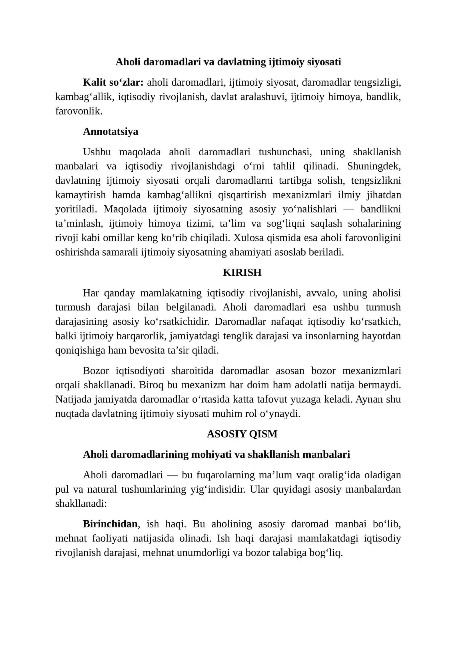 "Aholi daromadlari va davlatning ijtimoiy siyosati" mavzusida 3