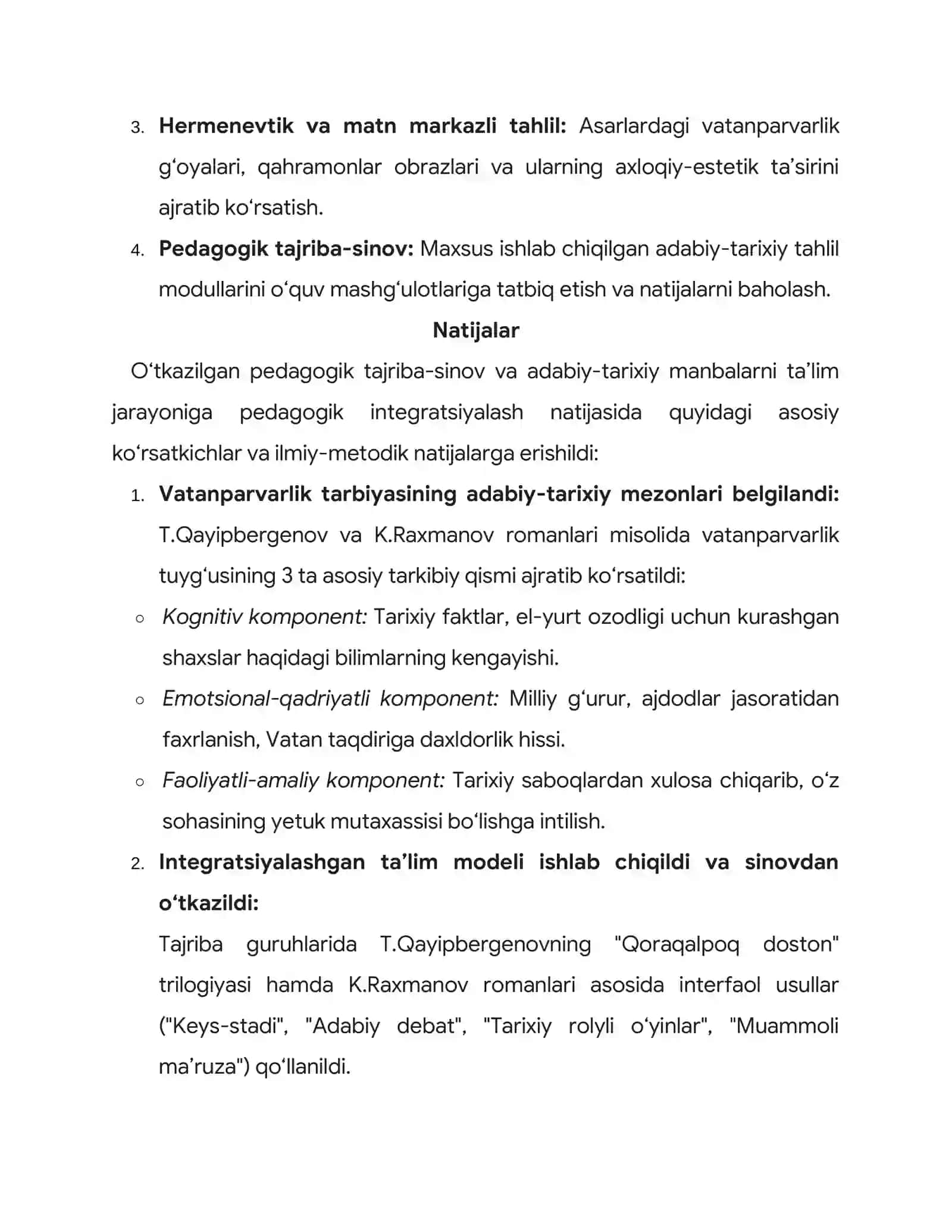 Adabiy-tarixiy manbalarni ta’lim jarayoniga tatbiq etish orqali talabalarda vatanparvarlik tuyg‘usini rivojlantirish (Qoraqalpog‘iston OTMlari misolida) 3