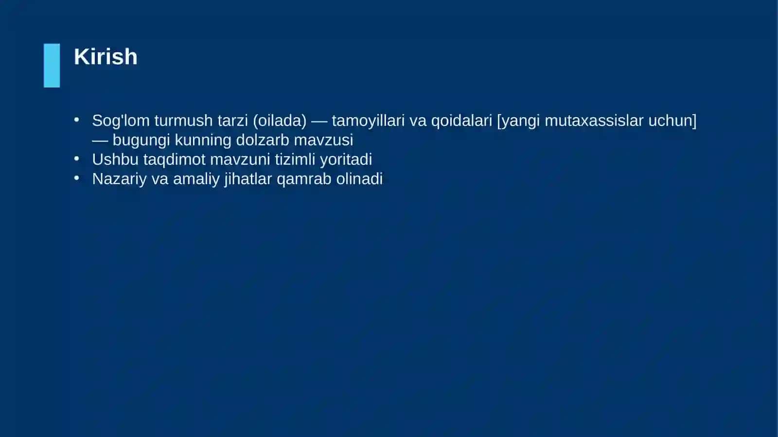 Sog'lom turmush tarzi (oilada) — tamoyillari va qoidalari [yangi mutaxassislar uchun] 3