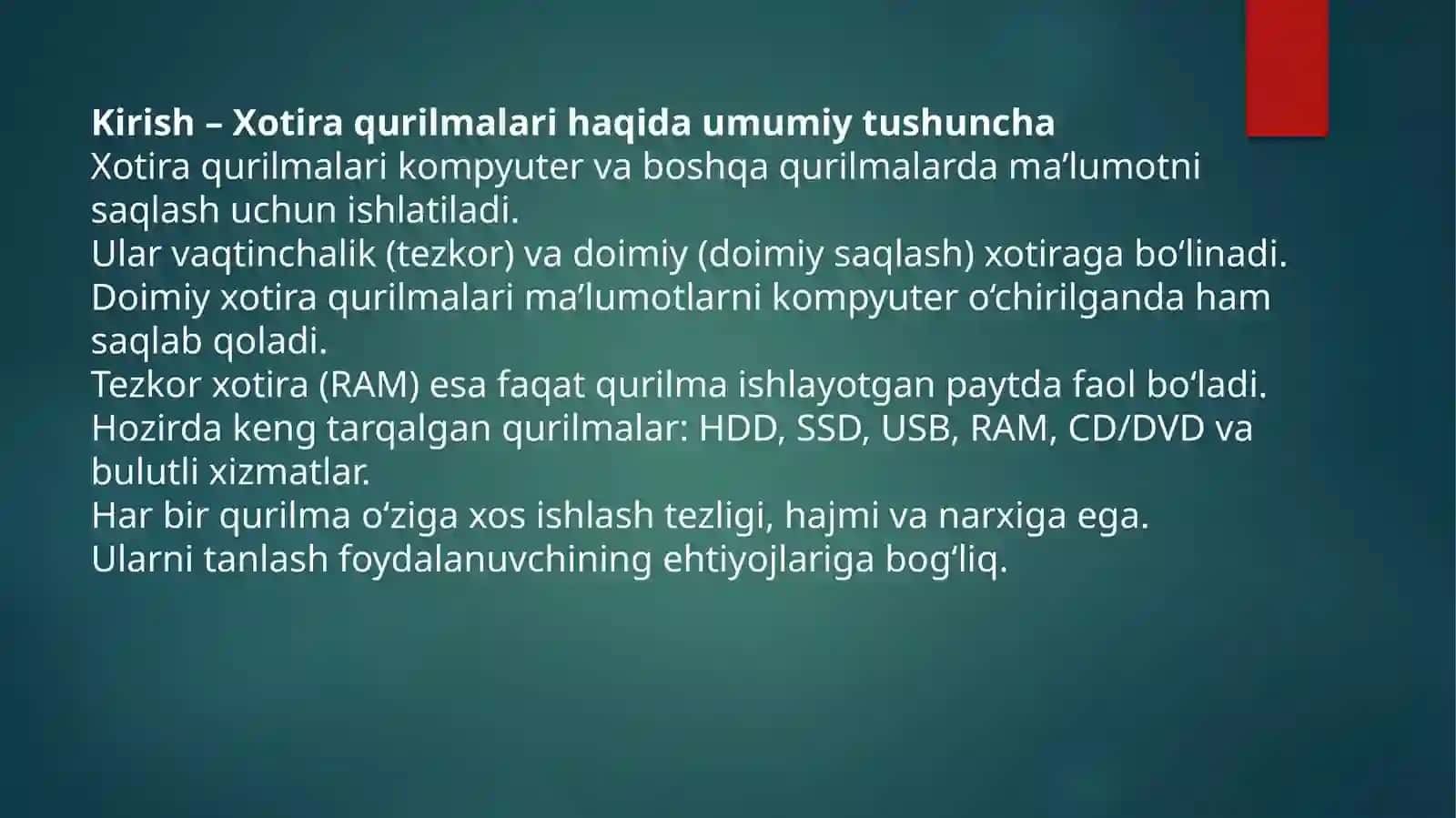 Turli xotira qurilmalarining afzalliklari va kamchiliklari 3